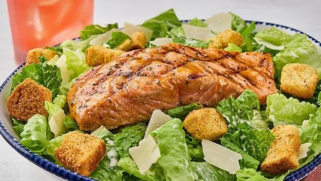 Classic Caesar Salad With Grilled Salmon